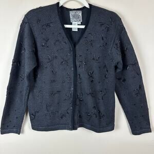 Curio Vintage Y2K Beaded Cardigan M Knit Boho Whimsigoth Fairy Festival Career